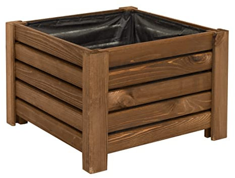 BOGATECO Macetero Jardín Madera para Exteriores | 38 x 38 cm | Terraza Balcón | Caja Cuadrada | Construcción Robusta y Impregnado | Llega ensamblado | con Agro-Textil | Marrón Oscuro
