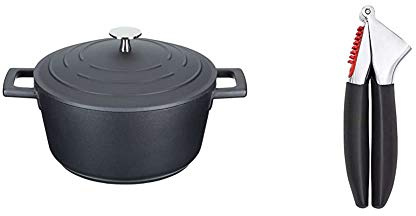 MasterClass Small Casserole Dish with Lid 2.5L/20 cm, Lightweight Cast Aluminium, Induction Hob and Oven Safe, Black & OXO Good Grips Garlic Press