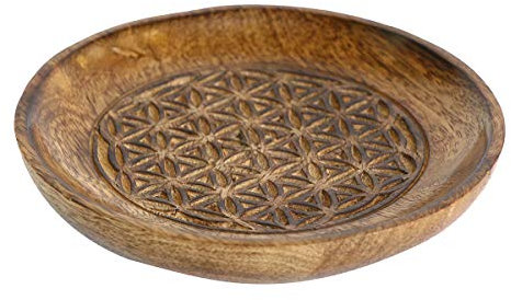 Vidal Regalos Vaciabolsillos Plato Madera Diseño Étnico Antiguo Flores Centro Mesa Recibidor 16 cm