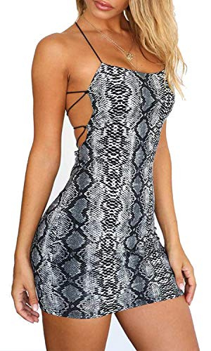 JFAN Robe De Dames Ete Bretelle Dos Nu VêTements Mini Jupe Clubwear Stretch Dress Serpentine S