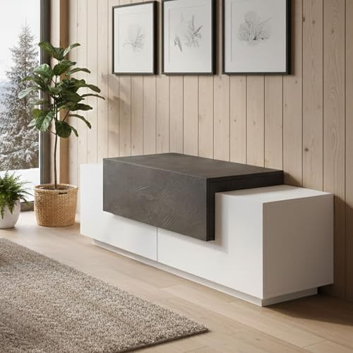 Dmora - Meuble d'entrée Mirco, entrée multifonction moderne, casier polyvalent pour hall d'entrée, 100% Made in Italy, 120x45h46 cm, blanc brillant et ardoise