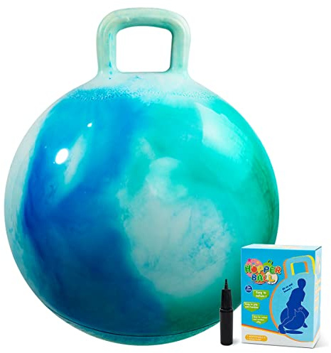 INPODAK 20inch Space Hoppers for Kids Age 5-9 Blue Hopper Ball with Pump