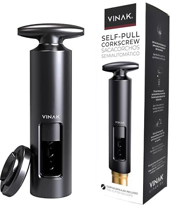 VINAK - Sacacorchos manual con cortacápsulas incluido | Abridor muy fácil de utilizar | Abrebotellas de vino manual perfecto para casa, restaurante o bar
