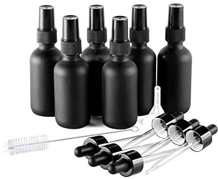 A Bar Above Cocktail Atomizer Spray Bottles and Dropper Set, Small Spray Bottle Set for Your Bar, Versatile Atomizer Glass Bottles, Small Bitters Bottle, Mini Bottles, Black, 2 Ounces