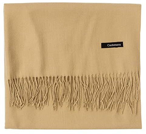 Whoiy Kaschmir Schal Damen Xxl, Frauen Schal Winter Set Einfarbig mit Quaste Khaki 200X70cm Warmer Winterschal-Poncho