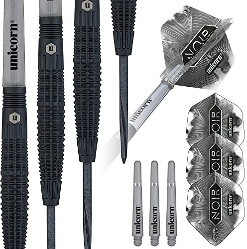 Unicorn Steeltip Darts-Set, Noir Stil 2, 90% Wolfram Barrels mit schwarzer Titanbeschichtung & schwarzen Volute Points, 21 g
