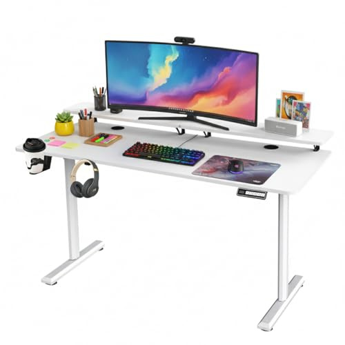SOSINYA Mesa Escritorio elevable con Memoria de Altura Ajustable, estación de Trabajo para computadora, 140 x 60 cm, Soporte para Monitor para Oficina en casa,V3