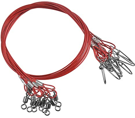 VATEICO 20PCS Fishing Leader Line,150LB High Strength Saltwater Fishing Stainless Steel Leaders with Swivel Snaps Connect Tackle Lure Rig and Hooks 19.7inch Red