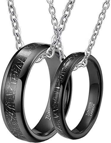 BCughia Partner Kette Ring, Partner Kette mit Ring Schwarz Halskette Gravieren mm 6 mm Schwarze Ringeinlage aus Metall Necklace für Freundin