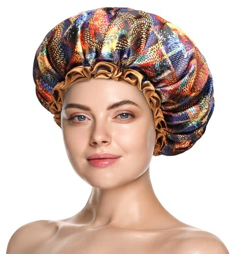 mikimini Reusable Shower Cap for Long Hair - Waterproof Bath Cap with Elastic Band for Women, Durable Luxury Shower Hat with Stylish Design, Spa & Travel Accessories