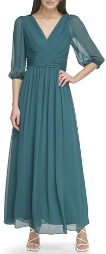 DKNY Robe Longue en Mousseline de Soie avec col en, Vert forêt, 48