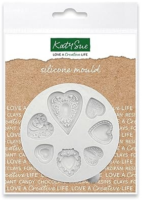 Katy Sue Moule en silicone en forme de cœur pour décoration de gâteaux et loisirs créatifs – 7 mini formes de cœur – Taille du moule 80 x 75 x 10 mm