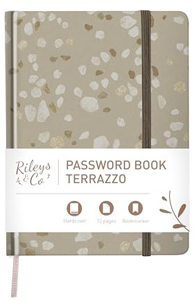 Rileys & Co. Carnet de Mot De Passe Avec Onglets de A à Z - Cahier Répertoire Alphabétique De Mot De Passe - Livre De Mot De Passe, Conserver Vos Identifiants Web (20,3 x 15,2 cm, Terrazzo Beige)