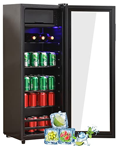 Rtopsu Frigo 128 L (8L Congelato + 120L Refrigerato) con Illuminazione a LED, Frigorifero per Hotel Ufficio Casa, 90 kWh/Anno, Temperatura Regolabile, Classe E, 43dB, 109,5x41x40 cm, Nero