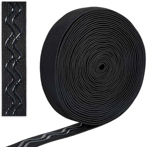 5M Silikon Gummiband Schwarze 20 mm Elastische Bänder Gummibands zum Nähen Rutschfestes Breites Non-Slip Welle Silikon Elastisches Gummiband für Kleidung Perücke Gürtel