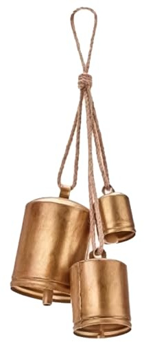 XNHIU Kuhglocken mit Weihnachtsglocken, 3 große Vintage-Metall-Kuhglocken, Glücksbringer, Harmonie, Gold, Weihnachtsornament, Weihnachtsdekoration für Weihnachtsbaum, Haustür