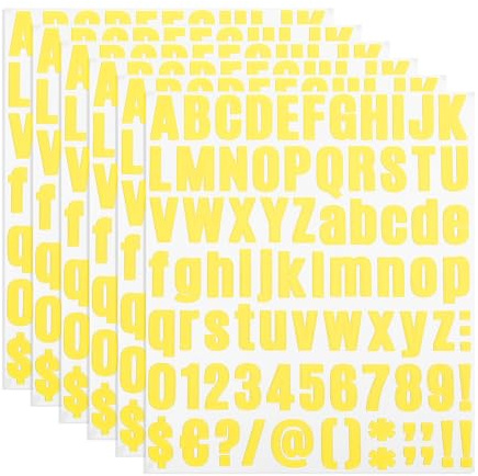 PATIKIL Vinyl Buchstaben Zahlen Aufkleber Set, 486 Stück 6 Blätter Selbstklebende Aufkleber für Briefkastenschild Adresse DIY Bastelkarten (Gelb)