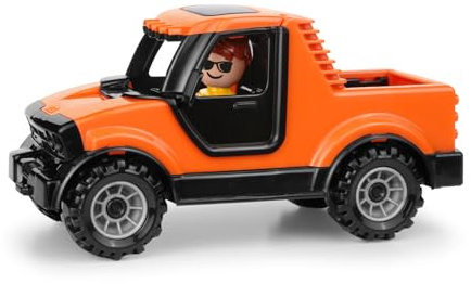 LENA® Truckies pickup 20 cm, cabina di guida apribile, con gancio di traino e figura giocattolo, da 2 anni, adatto per uso interno ed esterno