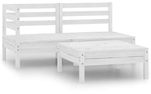 KATERYY 3-TLG. Garten-Lounge-Set Massivholz Kiefer Weiß,GartenmöbelSet aus Paletten Kiefernholz für Terrasse Garten Wohnzimmer