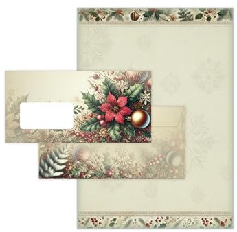 Briefpapier Weihnachten Weihnachtsbriefpapier mit Umschlag Umschlägen mit Fenster Weihnachtspapier A4 für Kunden (50 Blätter + 50 Umschläge)