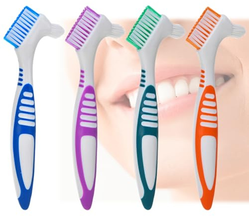 4 Pièces Brosse à Prothèses Dure, Brosses de Nettoyage pour Prothèse Dentaire avec 2 Gratte Langue