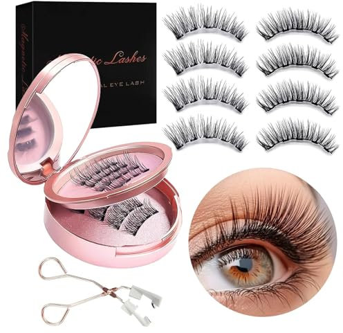 BelleVive 8 pestañas magnéticas, naturales y reutilizables con aplicador, aspecto natural, fácil de llevar y sin pegamento, en rosa