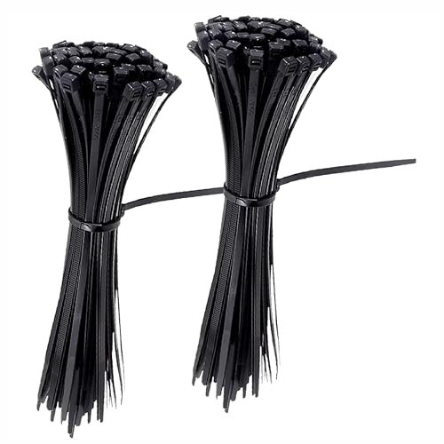 Ara India Black Cable Ties, 600mm x 9mm Pack of 100, 24” inch (60cm), Heavy Duty Premium Nylon Zip Ties, Secure Self-Locking Mechanism, for Indoor, Outdoor, Garden, DIY, Home, Office.