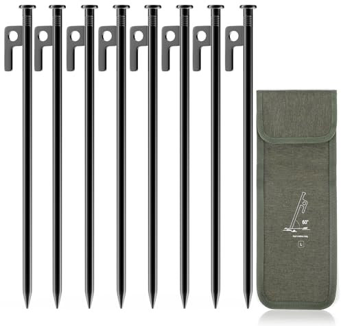 Forever Speed 8 Stück Heringe aus Stahl mit Aufbewahrungstasche, 30CM Zeltheringe Camping Heringe Zelt Bodenanker Felsbodenhering für Harte Böden, Wald, Wiesen - Schwarz
