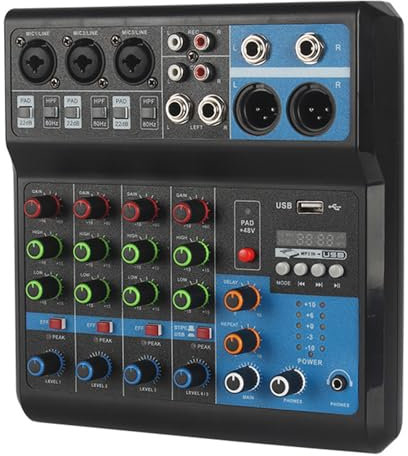 KHZKHC Mini Audio Dj Mixer, 5 Channel Mixer, Professional Audio Mixer, Computer Recording, Monitoring Output, Connecting Computer Act As Sound Card, For Recording Party