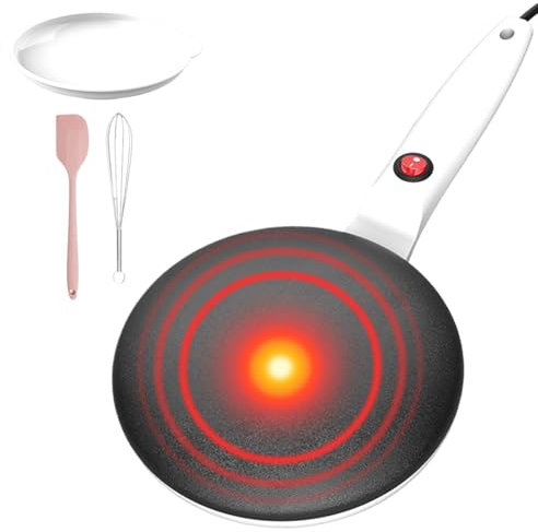 Kioriur Crepera, sartén para panqueques - Sartén para panqueques - Crepera eléctrica instantánea antiadherente, 7,8 pulgadas, control automático de temperatura, para cocinar