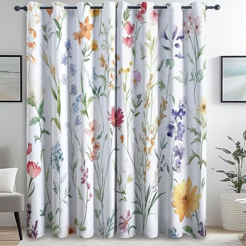 Blickdichte Vorhänge Pflanzen Zart Blumen Thermovorhang Kälteschutz mit Ösen H 200 x B 70 cm (2er Pack) Wohnzimmer Schlafzimmer Vorhänge Blickdicht Verdunklungsvorhänge Bunt
