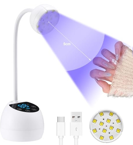 Mini UV Lampe für Nägel, 12 LED-Perlen Mini-Nagellampe mit 4 Modi, Smart Auto-Sensor und LCD Display, 36W Tragbare Kleiner Nageltrockner Geeignet für Salon und Hause (Weiß)