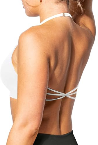 TZLDN sport-BH dam rygglös gym topp nackhållare sport bh vadderad sportkläder sportunderkläder kläder yoga fitness, Vit, S