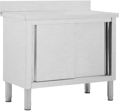 Refined Arbeitsschrank mit Schiebetüren Arbeitstisch Arbeitsplatte Edelstahlschrank Gastro Schrank Schiebetürenschrank Edelstahl (100 x 50 x (95-97) cm)