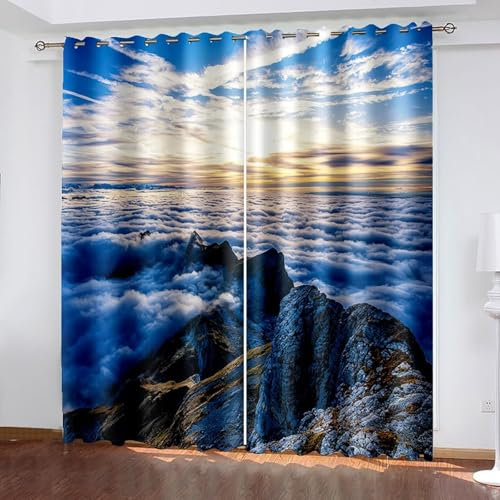 Lirzxin Verdunkelungsvorhänge 214 cm Lang, Vorhänge Blickdicht mit Ösen 2er Set Blau Wolke Himmel Landschaft Gardinen für Wohnzimmer Schlafzimmer Kinderzimmer Jugendzimmer, 132x214 cm(BxH)