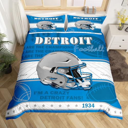Loussiesd Juego de ropa de cama con diseño de fútbol americano, tamaño Super King, juego de funda de edredón con 2 fundas de almohada, sin edredón