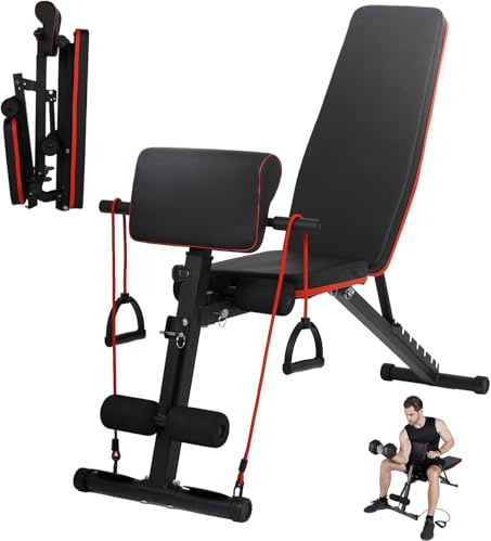 JINPALAY Banco de Pesas Ajustable y Plegable, Musculación Multifuncional, Carga Máx. 250/300kg, con Banco Scott o Silla Romana de Hiperextensión (2 en 1 con Banco Scott)