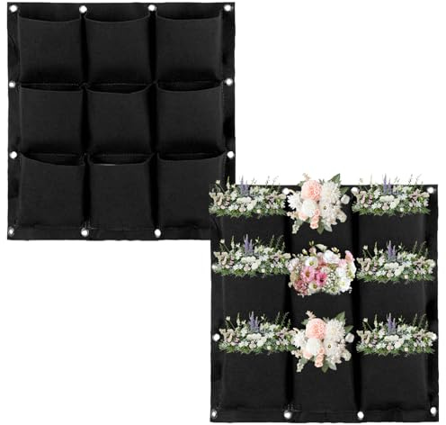 LUMOOM 2 Stück Hängend Pflanzbeutel, Pflanztaschen Wand, Vertikale Wand Pflanzer Pflanztaschen Filz, Pflanzenwand Outdoor, für Gärten, Balkone, Höfe, Home Dekoration(9 Taschen)