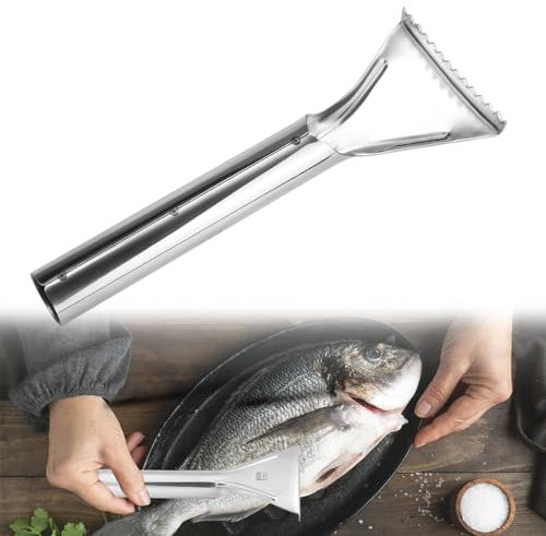 BOXOB Sharp Stainless Steel Fish Scaler, Portable Sawtooth Fish Seafood Scale Remover Quick Descaler Cleaner Tool for Family Kitchen Seafood Markets