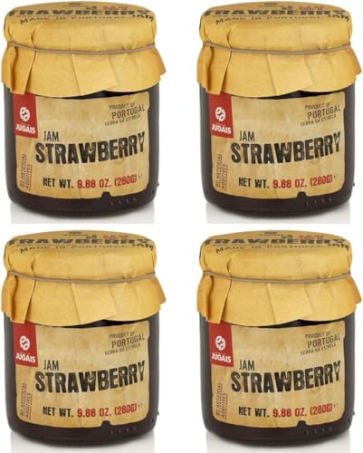 Confiture de Fraise – Pack de 4 pots de 280 g – Conserve traditionnelle portugaise de fruits – Sans additifs artificiels – Confiture riche et fruitée à la fraise