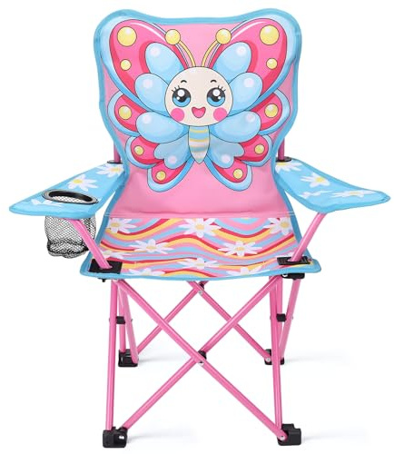 Meng Jiaran Kids Butterfly Folding Camping Chair Oxford Cloth with Cup Holder