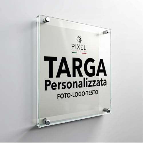 PIXEL Targa Personalizzata Plexiglass Stampata con Logo Testo o Immagine | Insegna Decorativa da Parete | Targa per Ufficio Studio Negozio | Formati Rettangolari e Rotondi (30x30)