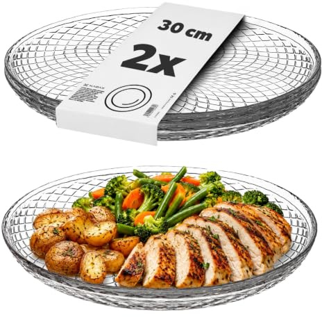 KADAX Glasteller 30 cm, 2er Set, Runder Teller aus Klarglas, Große Servierteller aus Glas, ideal als Kuchenteller, Dessertteller, Speiseteller oder Platzteller