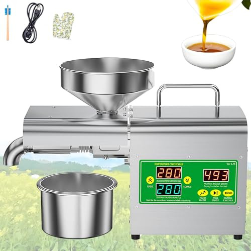 SAIYERUS Presse à Huile Professionnelle 1500W – Extracteur D'huile électrique Automatique pour Pressage à Froid/à Chaud – Compatible avec Les Arachides, et Les Graines de Tournesol