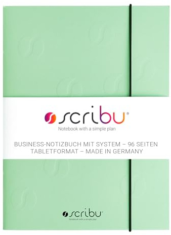scribu Business Notizbuch mit System - Planer für Aufgaben, Projekte & Prioritäten | GTD, Eisenhower, Bullet Journal | 96 Seiten, Soft Cover | Tablet Format | Hopefull Green - Singlepack