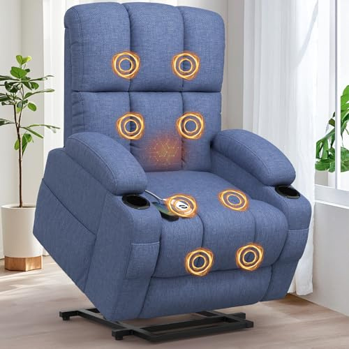 Srfzluxy Relaxsessel Massagesessel Elektrisch Verstellbar Fernsehsessel mit Liegefunktion Massage Wärmefunktion, TYP C&USB-Anschlüsse, 4 Seitentaschen 2 Getränkehalter, Lesesessel TV Sessel Wohnzimmer