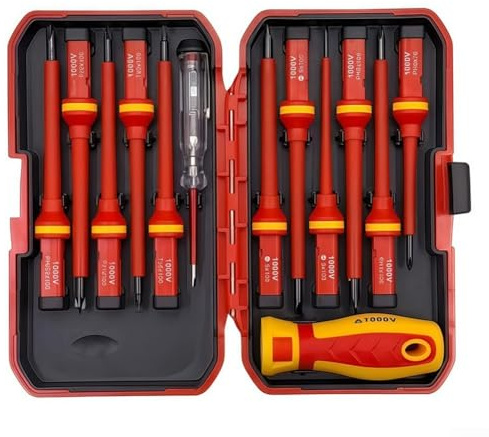 Valixirant Set di cacciaviti da elettricista isolati 1000 V con certificazione VDE e GS, punte magnetiche in acciaio al cromo vanadio 13 in 1, manico intercambiabile per lavori elettrici