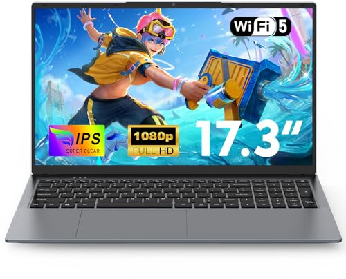 NAIKLULU 17.3 Pouces 2025 Pc Portable RAM 16GB SSD 1TB, N150 Processor(1,2 à 3,6GHz) Computer Ordinateur Portable Laptop, 6000Mah/Notebook à Clavier Rétroéclairé/Webcam/Carte TF/Type-C