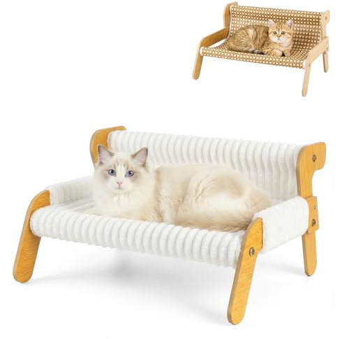 Orifesio Erhöhtes Katzenbett für Katzen und Kätzchen, Katzensofa mit Abnehmbarem Waschbar Plüschdecke und Ersatzpads aus Sisal, Katzenmöbel zum Schlafen für Alle Katze, All Season Universal, 54x44cm