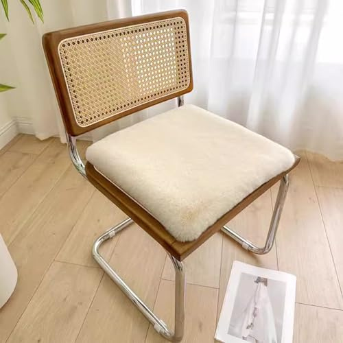 Plüsch-Stuhlkissen, Kunstfell Teppich Stuhlkissen, 40/45/50/60/70 cm Sitzkissen Quadrat Plüsch, Weich Flauschig, Waschbar Plüschkissen, Sitzkissen für Wohnzimmer Büro, Konferenzraum (45 x 45 cm,Beige)